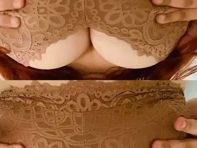 Playing, bouncing and groaning natural massive breasts