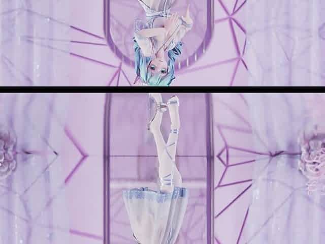 [mmd] Miku-queencard Elegant White Silk Dress Striptease with Big Breasts