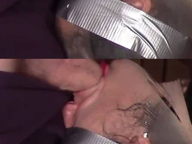 Hooded in Nylon, Blindfolded with Duct Tape, Facialized, and Cummed in Mouth