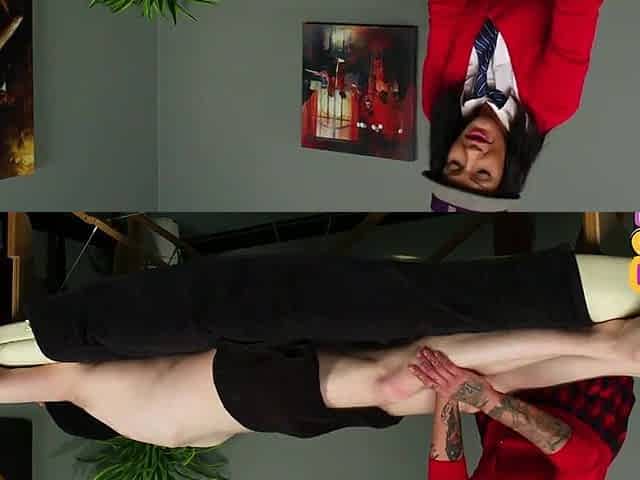Pervy CFNM cougar pegging guys dick