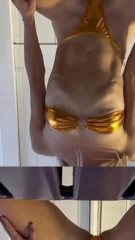 Skinny Fit Blonde Microbikini Stripping to Nude