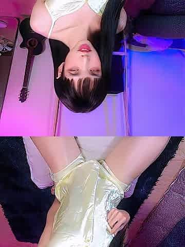 A cute femboy masturbates in satin and can't assist but climax a lot
