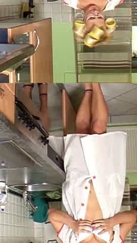 German vintage MILF masturbate pussy in kitchen and gets orgasm