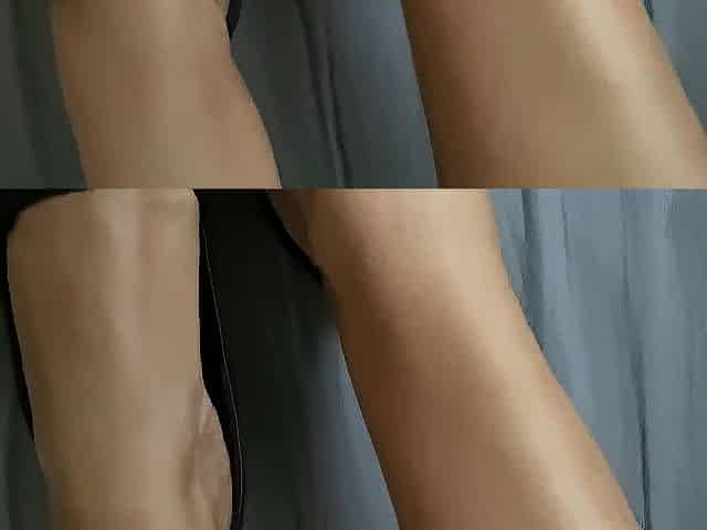 Footjob in a very high heels, one ruined climax, and I cum on her soles