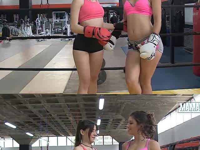 Fit Latin chick Lesbian babes Grab Every Other's Boobs in the Boxing Ring