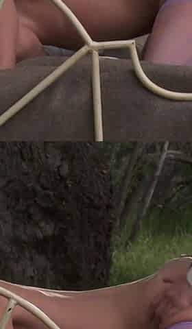Lusty sluts are sucking and fucking two guys outdoors
