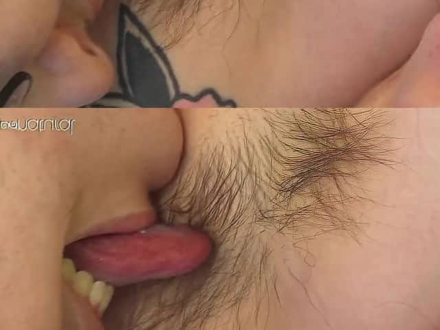 Hirsute Amateur Lesbian Babes Widen, Lick and Tease Curly Vagina and Pits