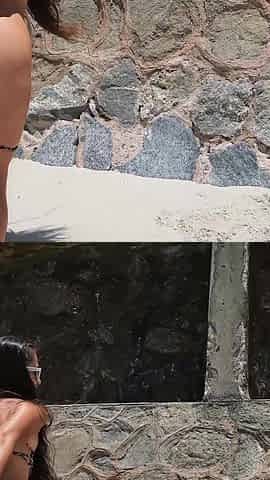 Huge Public Pissing Fountain in Sexy Bikini