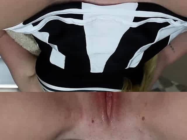 AMATEUR BIGTIT BLONDE TEEN MASTURBATES IN STALKINGS