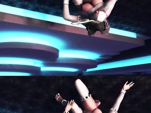 Playful skinny beauty in revealing outfit dancing on the disrobe club stage