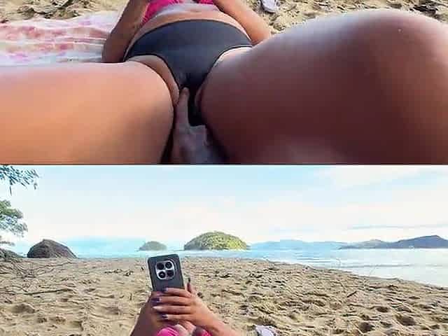 Squirting on the beach with the fisherman watching and thoroughly enjoying it.