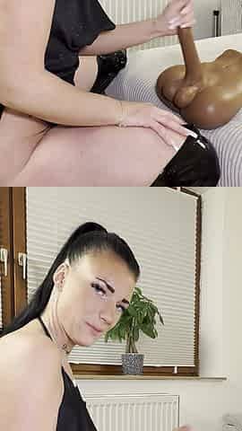Cock in Mini Dress and Latex Heels Ridden with Cum Countdown