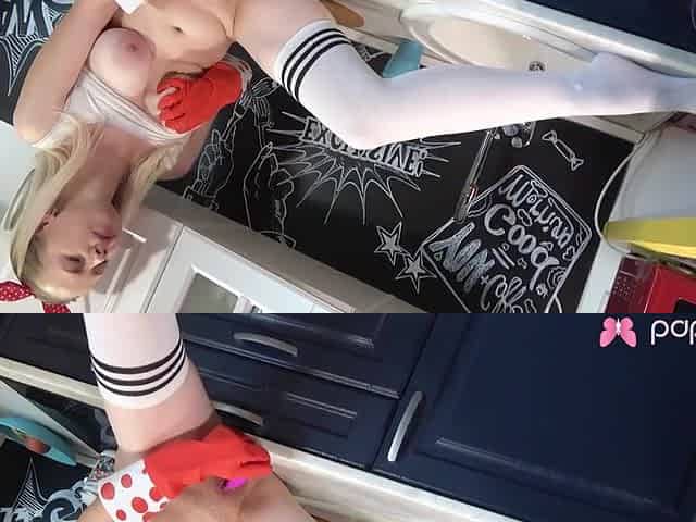 Busty Blonde Mirai Plays With A Sex Toy In The Kitchen In 4k