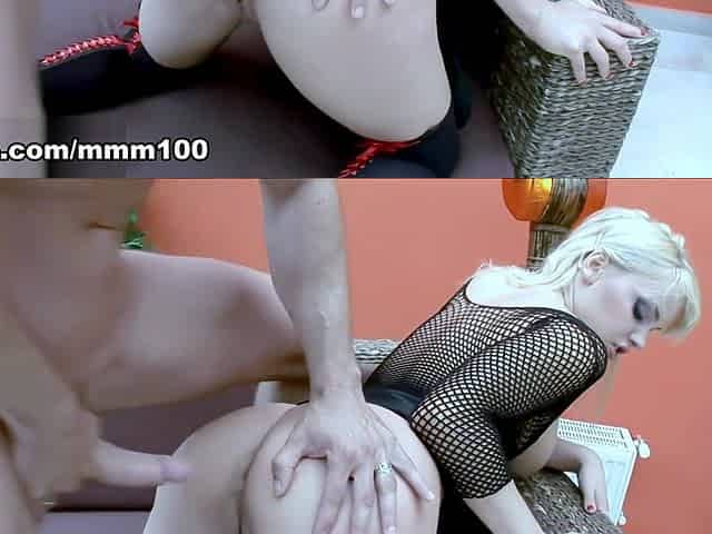 Big boobs blond babe fucking 2 dudes in a raw - MMM100