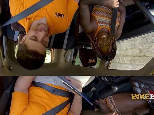 Black Melons Bounce On Asphalt On Driving Instructors White Dick