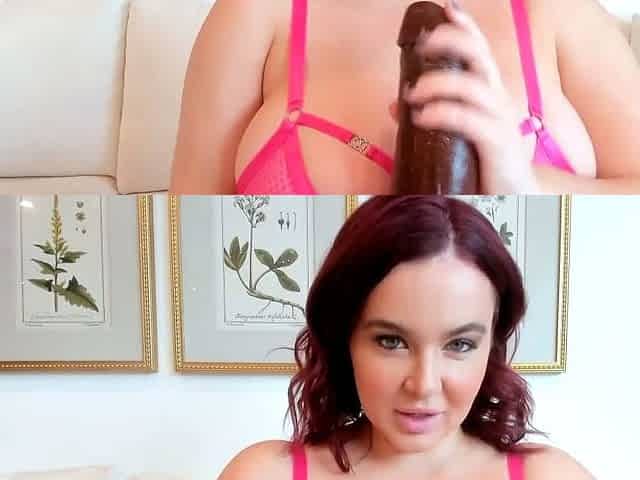 Curvy redhead sex industry star uses a phat dildo