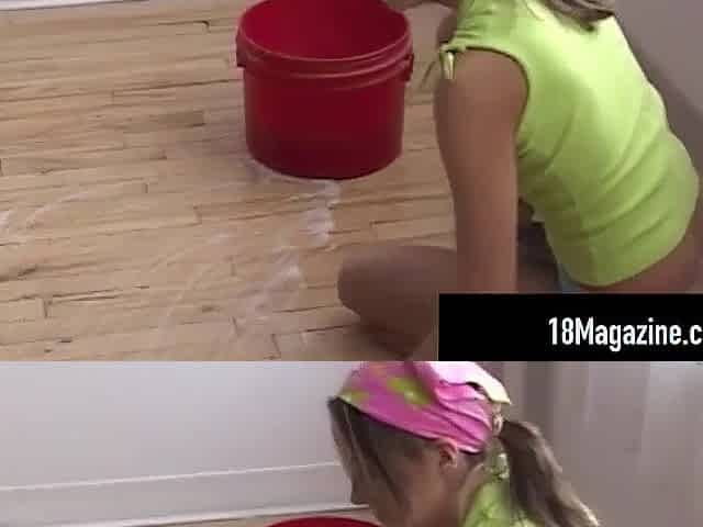 Alluring Teen Andi Pink Cleans The Floor Bare!