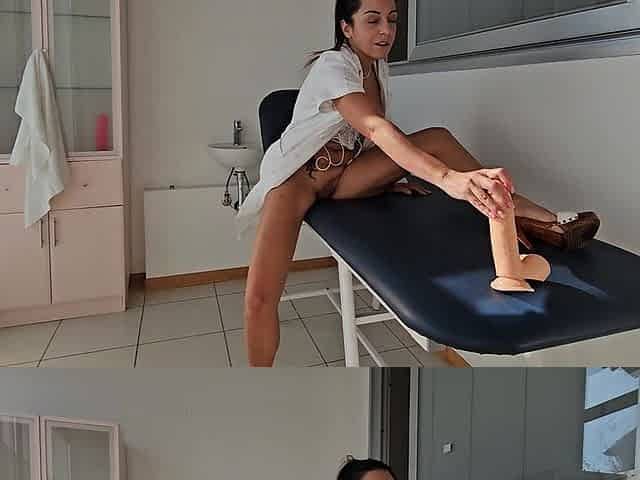 Sexy Doctor Masturbates on the Bed While Waiting for Her Patient