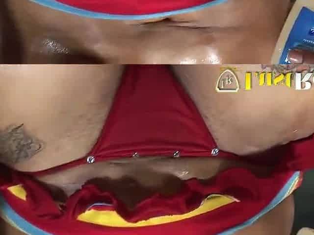 Large ebony oiled butt slammed by an afro large knob