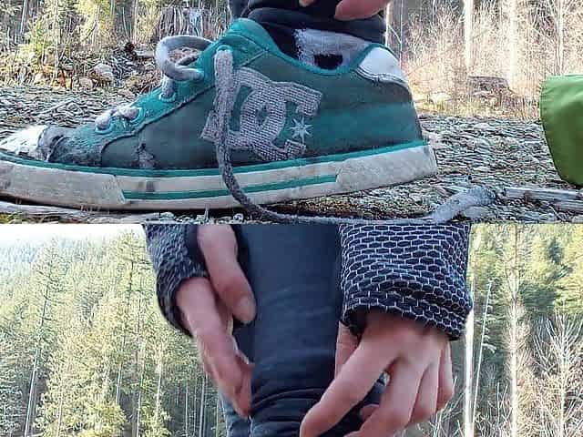 Removing My Soaked Soggy Shoes After Our Hike
