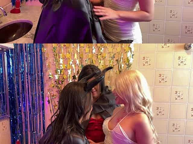 Naughty Girlfriends Caught Lola in the Bathroom