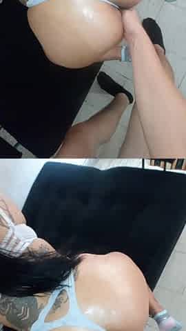 Oiled Colombian Ass Eats Her on All Fours