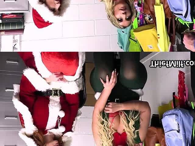 Holidays threesome orgy with lusty cougar thieves