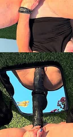 Juicy hard core dildo riding on my terrace with multiple