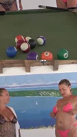 Two Hot Lesbians Fuck Each Other with Pool Stick