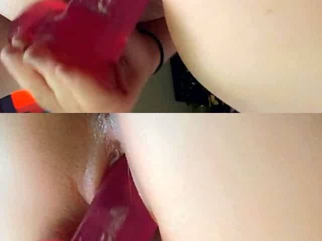 Amateur brunette chick toying her ass and pussy on webcam