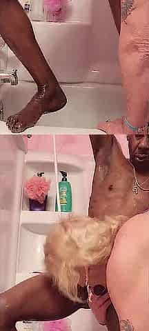 Caught boyfriend in shower screwed my face cum on lips