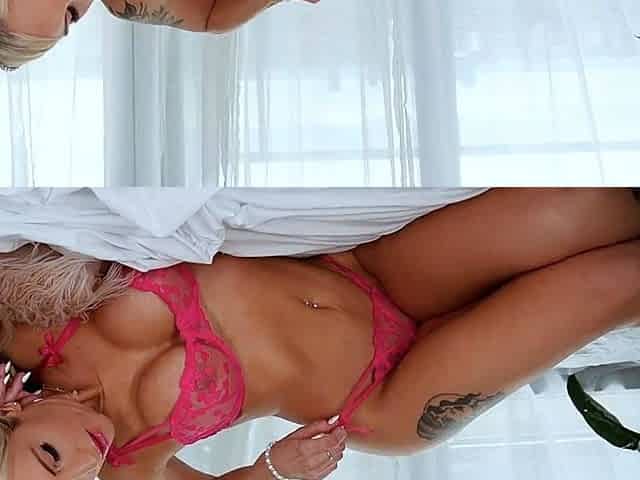 Hot Blonde Goddess in Hot Pink Lingerie has a Shaking