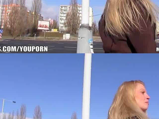Czech angel with flawless melons is paid for a public suck & bang