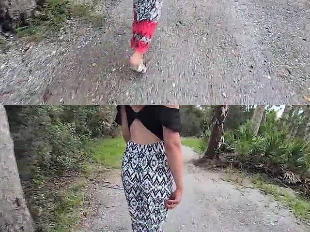excited white gal lets me dog her in the woods