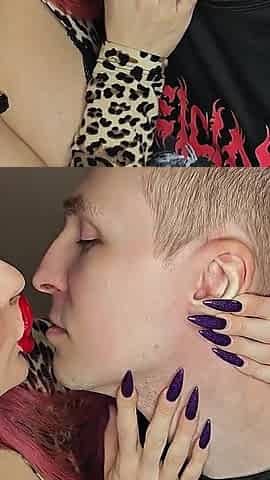 Juicy Sticky Loud Aggressive Kisses All Over a Guy's Face with Red Lipstick