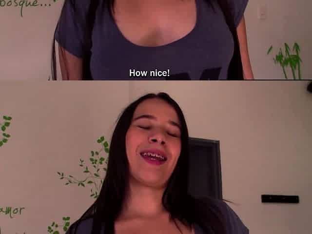 Latina teen sucks massive white cock