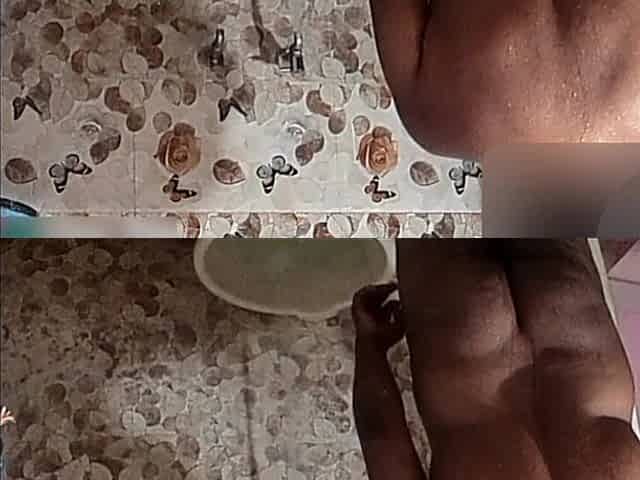 Indian Couple Naked Bathing Together in Bathroom