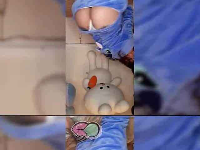 Cutie in Stich pajamas does DP
