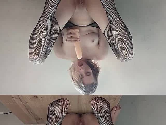 Stockings, Desk & Hardcore Dildo Ride From Every Angle
