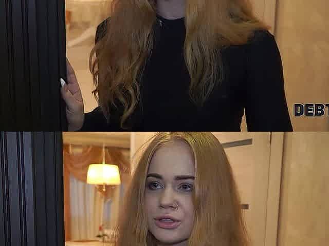 DEBT4k. Beauty has no money to pay the debt so collector has to bang her
