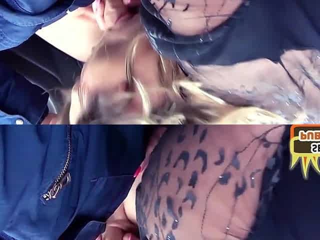 Exciting slut deep throat 2 cocks in car