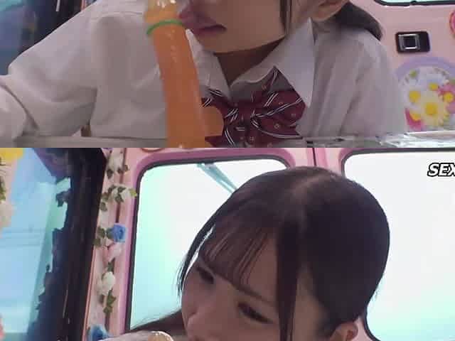 Japanese Babe having sex in the magic mirror van