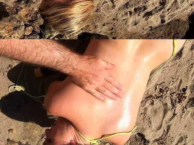 Stepmom on vacation seduces stepson on the beach (POV)