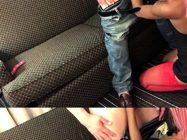 Black Hooker blowjob with pink condom