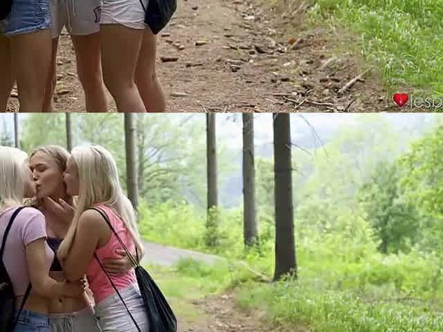 Soaked snatch eating facesitting lesbo trio outdoors - Lesbea