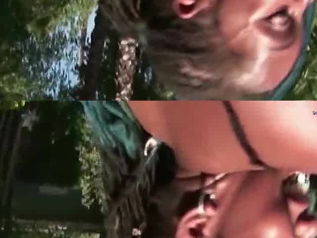 Getting banged hard in the backyard makes the marvelous black with large breasts very cheerful