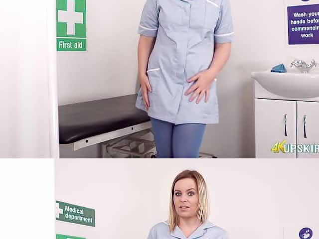 Lewd alone nurse Anna Belle exposes bum and her pink meaty cunt