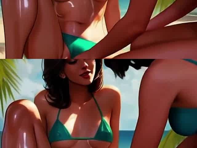 Giant Tittied MILFs Breastfeed Lesbians on the Beach