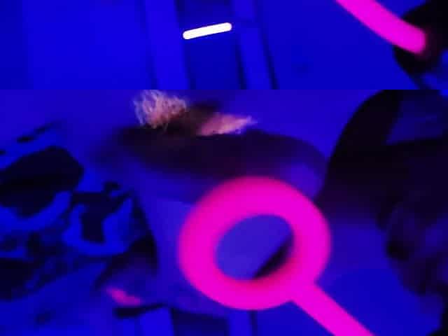 Blacklight Goth Girl with Neon Hair Edges Big Dick with Crazy Massage Gun Toy Gets Huge Cumshot