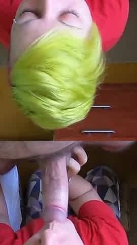 Cock and ball sucking blowjob with cum swallow